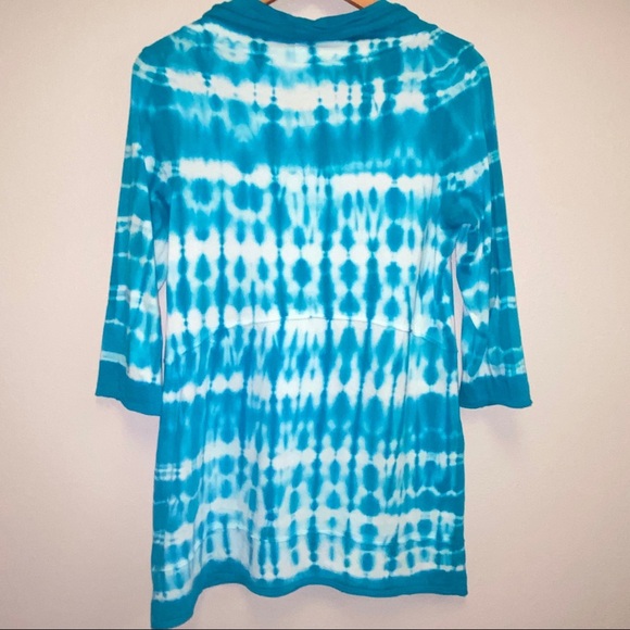 Soft Surroundings Turquoise White Cowl Neck Tie Dyed Tunic 2268 - Picture 5 of 9